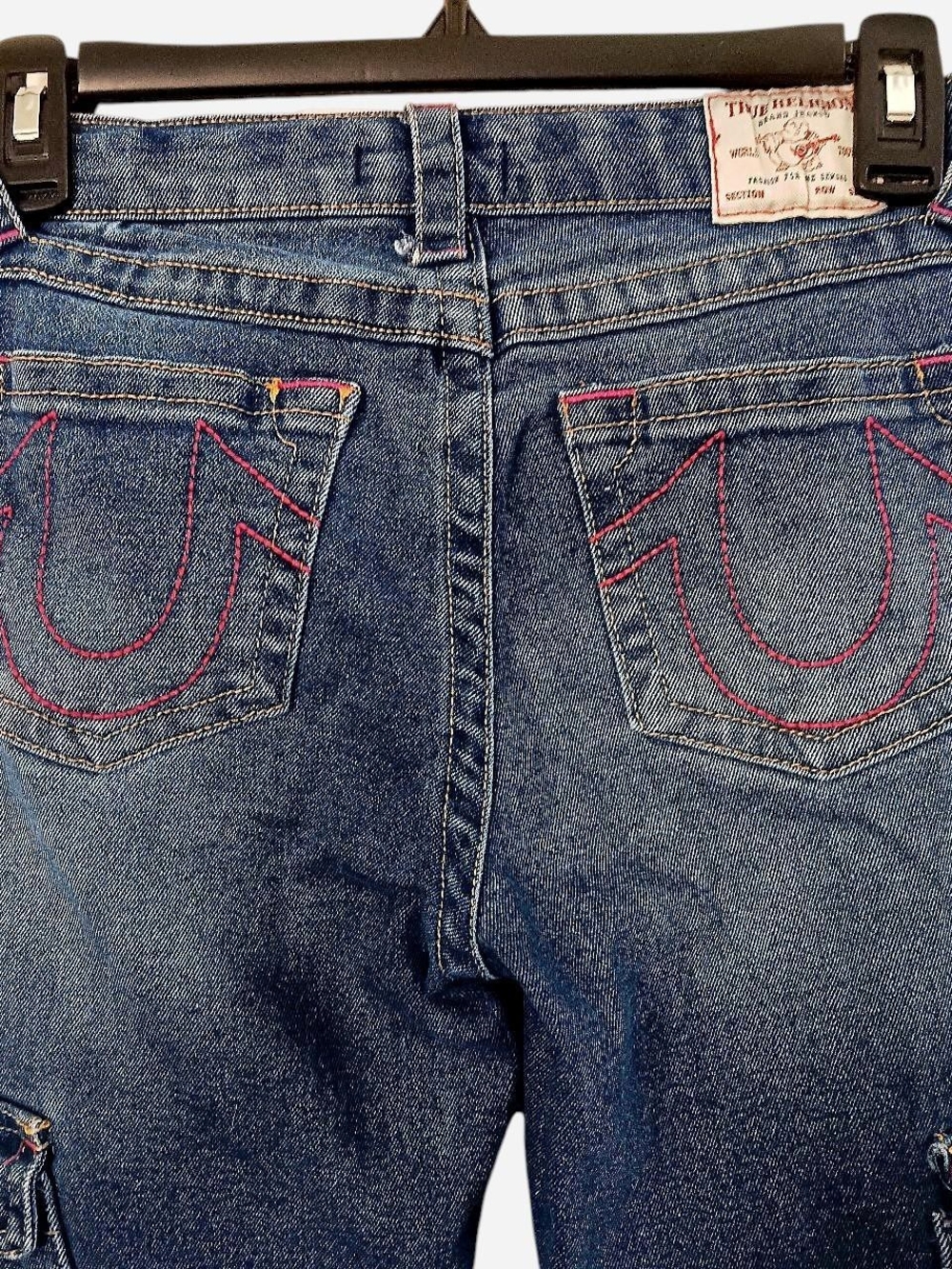 True Religion Girls Dark Blue Denim Jeans with Pink Pocket Stitching